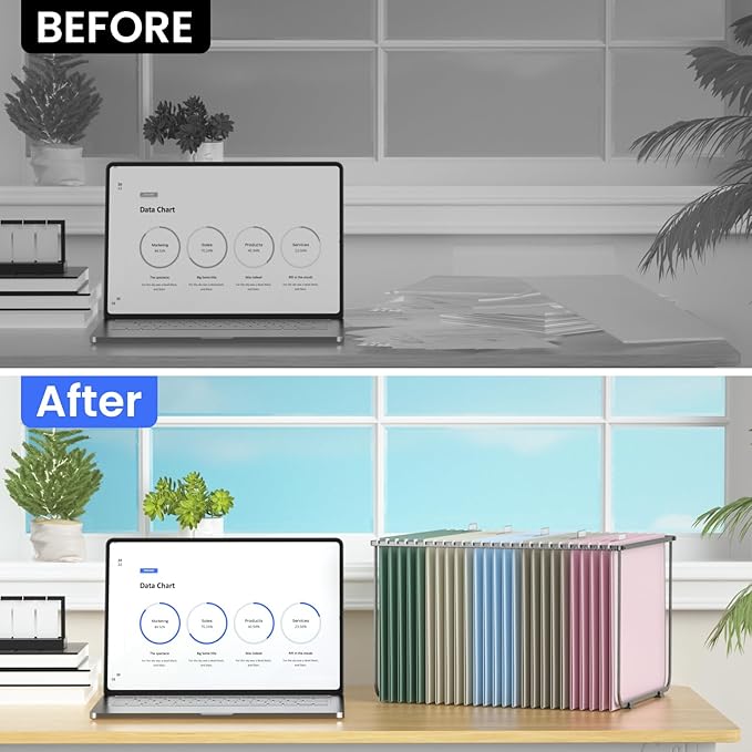 Hanging File Folders Letter Size, 50 Pack File Organizer Folders, 1/5-Cut Tabs with Hanging File Folder Frame, Heavy Duty No Extension, Stay Organized for Your Home and Office Bulk File.