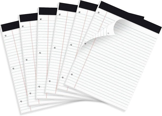 HAUTOCO 6 Pack 8.5 x 11 Legal Pads White Wide Ruled Notepads Perforated Writing Pads, 30 Sheets Per Notepad, 3-Hole Punched Paper, Writing Note Pads for School, Home, Office, Business