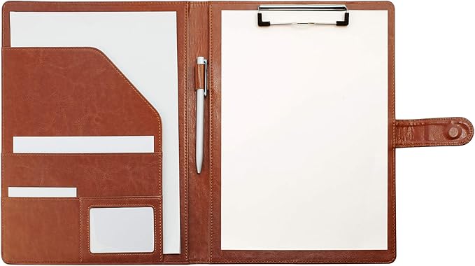 Clipboard Folder Padfolio, Mymazn Writing Portfolio Faux Leather Clipboards with Cover for Legal Pad Holder Letter Size A4 8.5 x 11 for Business Conference Notepad Clip Boards Brown