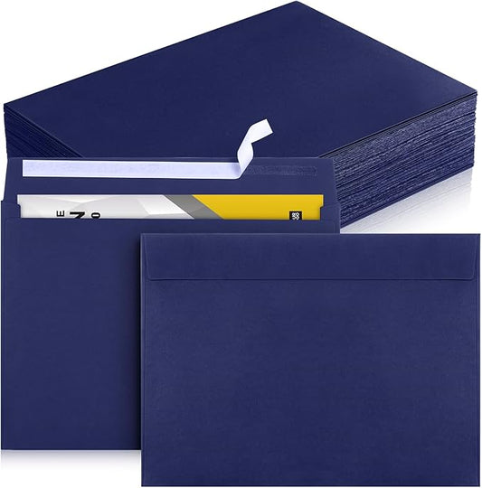 Crtiin 100 Pcs 9 x 12 Open End Booklet Envelopes 80 lb 120gsm Catalog Envelopes with Closure for Mailing Catalog Financial Document Magazine Pamphlet Business(Navy)