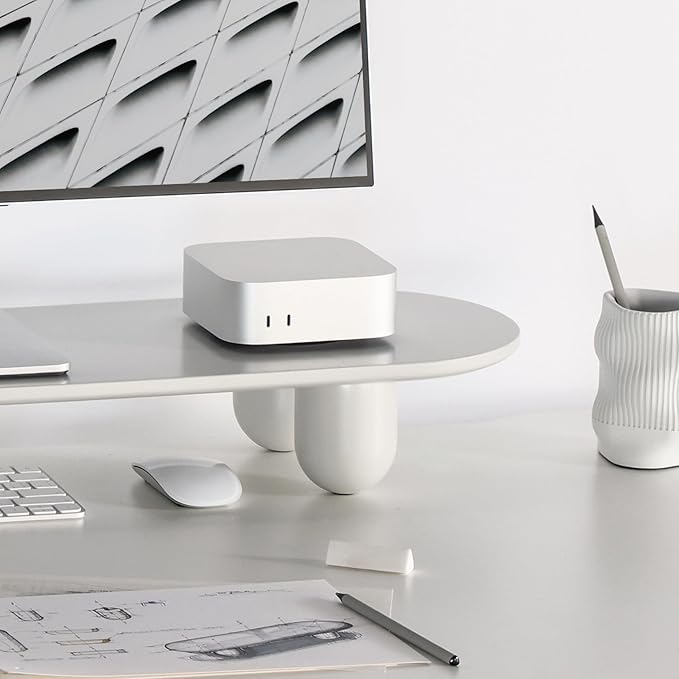 Fenge Monitor Stand Riser, 34 Inch Dual Monitor Riser for Large Monitors, Desk Organizer with Wooden Shelf & Solid Wood Legs, Computer Stand for Laptop, TV, PC, Printer, White