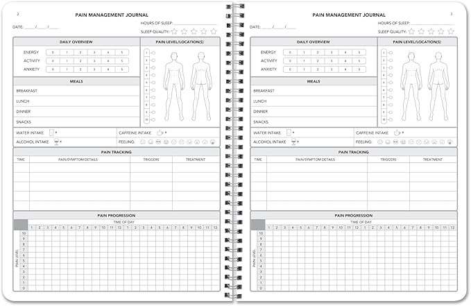 BookFactory Pain Log Book/Pain Management Logbook/Personal Medical Tracking Notebook - 100 Pages, 8.5'' x 11'', Wire-O (LOG-100-7CW-PP(Pain-Journal))