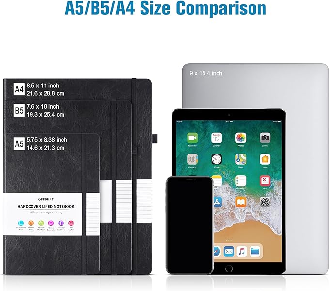 College Ruled Notebook, Large B5 Lined Journal Notebook, 314 Numbered Pages Work Notebook with Index Stickers, 100gsm Thick Paper, Hardcover Vegan Leather Journal for Women Men School Office, Blue