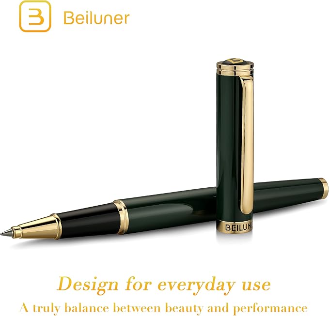 BEILUNER Luxury Rollerball Pen, Stunning Green Lacquer with 24K Gold Trim,Noble and Elegant Designs,Schneider Ink Refill, Best Gift Set for Men & Women, Refillable, Executive Writing, Nice Pens