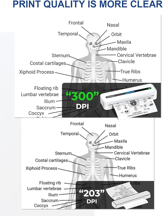 COLORWING M832 Portable Printers Wireless for Travel, 300DPI Mini Compact Inkless Printer, Thermal Bluetooth Printer Compatible with Android and iOS Smartphone & Tablet & Laptop - White