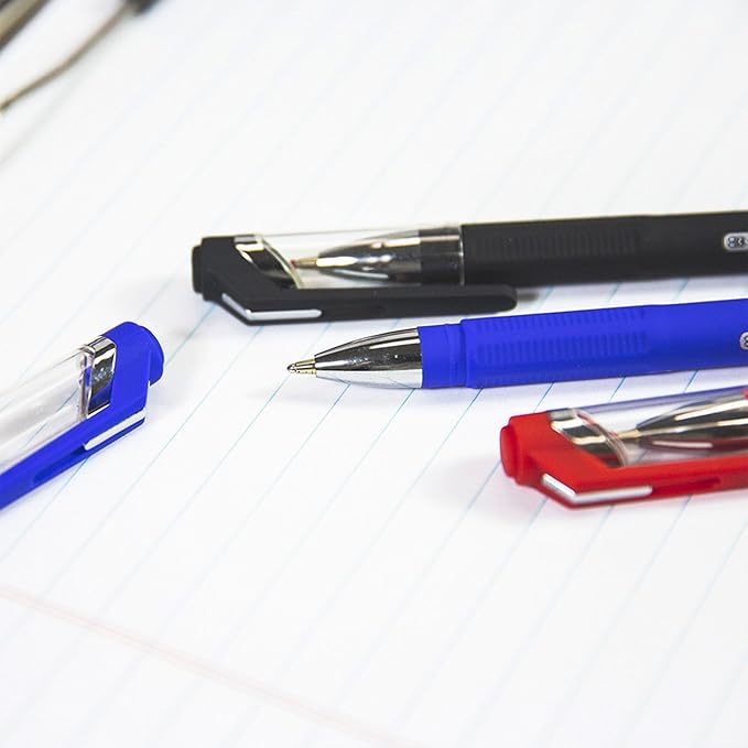 BAZIC Oil Gel Ink Pen, GR8 Assorted Colors w/Rubberized Barrel, 0.7 mm Medium Point Smooth Writing, for Office School (3/Pack), 1-Pack