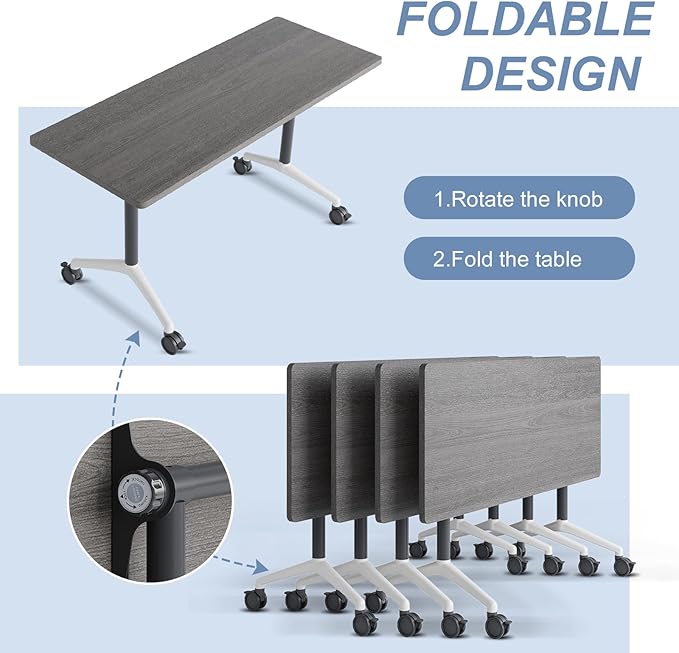 Folding Conference Table, Mobile Training Table for Office Conference, Modern Modular Rectangular Work Desk Meeting Seminar Work Tables with Caster Wheels, Large Breakroom Tables (4Pack L70.9in)