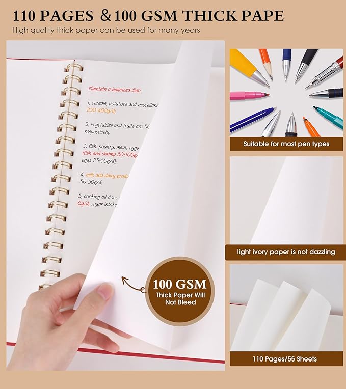 Blank Spiral Notebook Journal 8.5” x 11”, A4 Large Sketch Book for Women Men, 100 GSM Blank Paper Drawing Notebook, Plastic Hardcover Spiral Bound Sketchbook for Sketching Work School Writing, Red