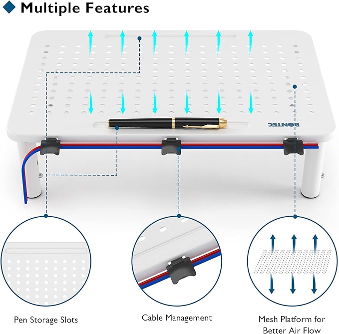 BONTEC 2 Pack 3 Height Adjustable Monitor Stand Riser with Pen Holder, Ergonomic Metal Laptop Stand with Cable Management, Desktop Stand for Computer, Printer, Monitor, Laptop, Black Steel, 14.5 in