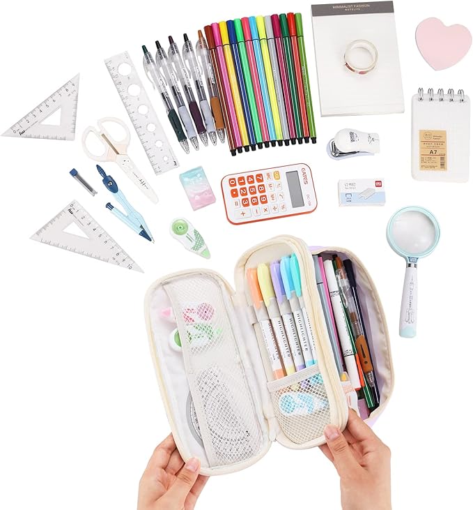 Big Pencil Case Large Capacity Pencil Bag with Zipper Pencil Pouch for Girls Boys Kids Adults Stationery Pencil Pen Case Organizer for School Office Purple