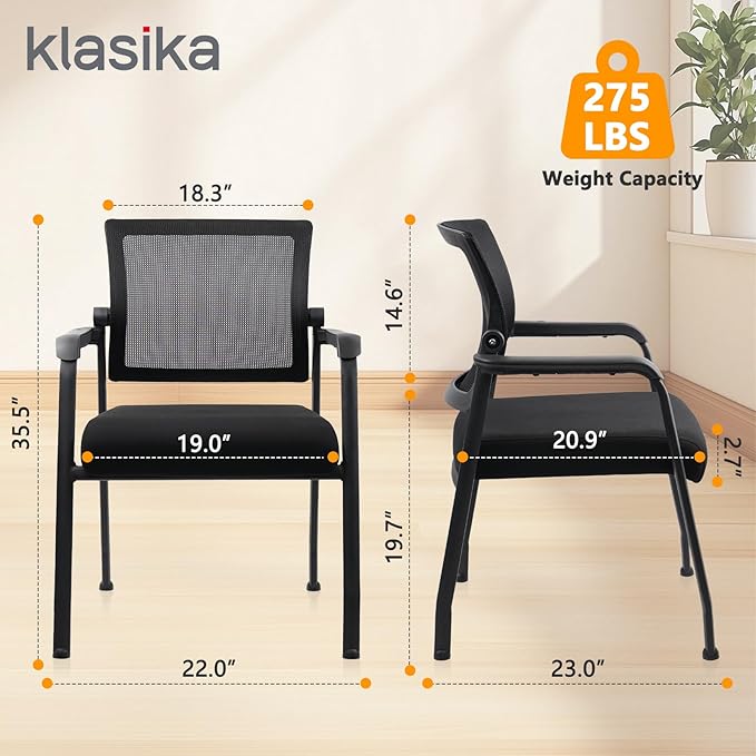 Desk Chair No Wheels with Adjustable Mesh Backrest, Arm Chair with Ergonomic Lumbar Support and Thickened Seats Cushion, Waiting Room Chairs for Office School Church Guest Reception, 8PACK