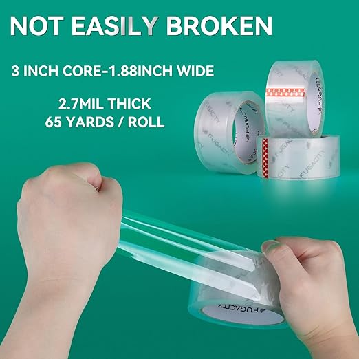 FugaCity Heavy Duty Clear Packing Tape Refills (12 Rolls), Packaging Tape for Moving Sealing, Moving Supplies Shipping Tape,2.7 Mil Thick, 1.88 in Wide,65 Yards Per Roll,Total 780 Yards