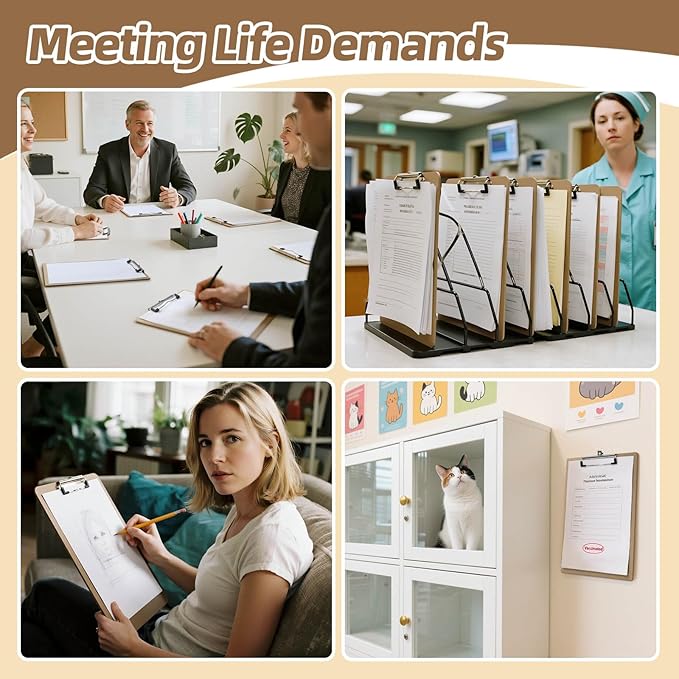 HappyHapi 28 Pack Clipboard 8.5 x 11 Letter Size Clip Boards Bulk, A4 Wooden Hardboard Office Clipboards Pack for Classroom, Work-Meetings, Brown