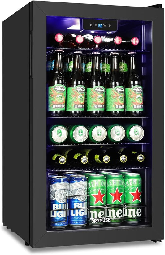 Beverage Refrigerator Cooler - 120 Can Mini Fridge with Glass Door for Soda Beer or Wine, Beverage Cooler for Bedroom, Office, Bar with Adjustable Shelves & Digital Temperature Display, Black