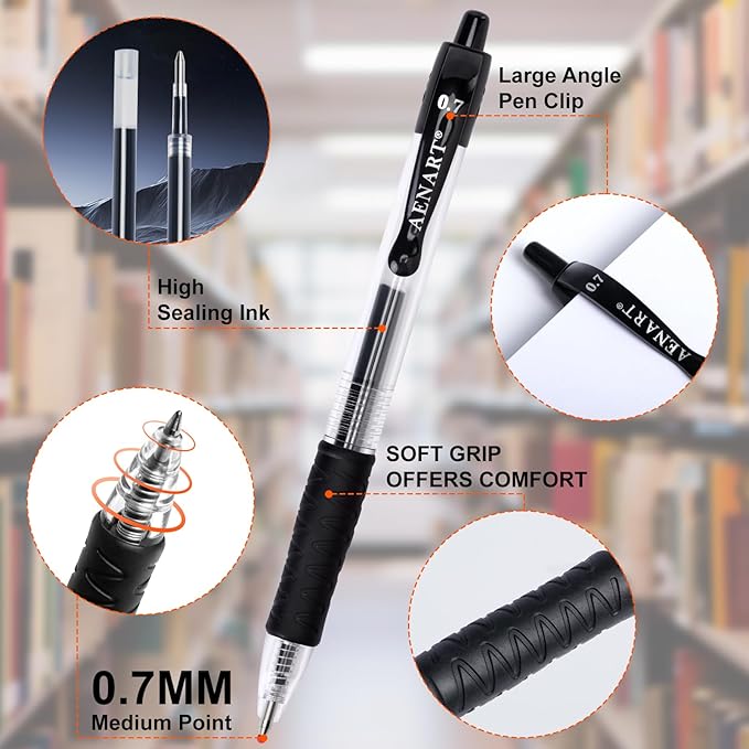 Gel Pens, 30 Pack Black Gel Pen Fine Point, Retractable Gel Ink Rollerball Pens for Smooth Writing (0.7mm) Back to School Supplies