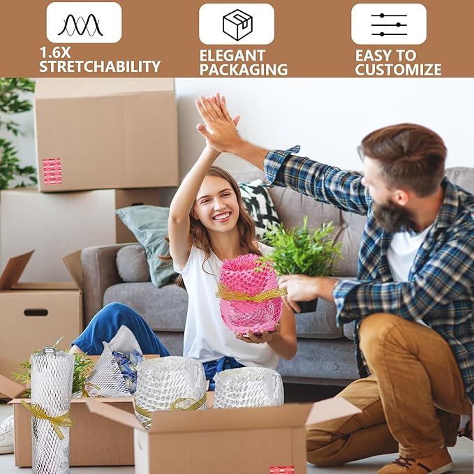 Honeycomb Packing Paper, 12" x 200' Packing Paper Substitute Alternative for Bubble Cushioning Wrap for Moving Shipping Packaging, Recyclable Moving Supplies Bubble Packing Wrap Roll-White