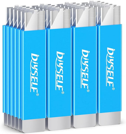 DIYSELF Box Cutters, 24 Pack Box Cutter Retractable, Box Cutter Knife with Single Edge Razor Blade, Utility Knife All Metal Shell, Boxes Opener for Packages, Paper, Work Knives for Men (Blue)