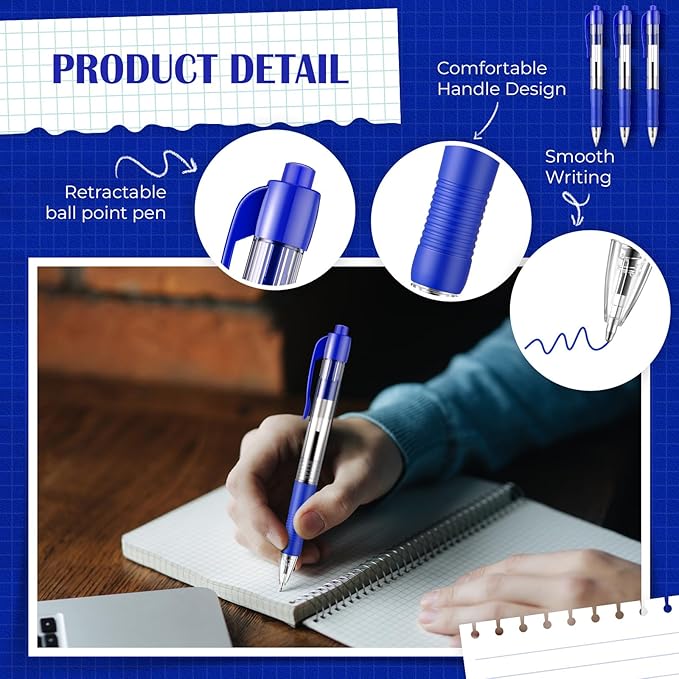 Fulmoon 100 Pcs Gel Ink Pens Retractable Ballpoint Medium Point 1.0 mm Ballpoint Smooth Writing Click Pens for Journal Writing Office Home(Blue Ink)
