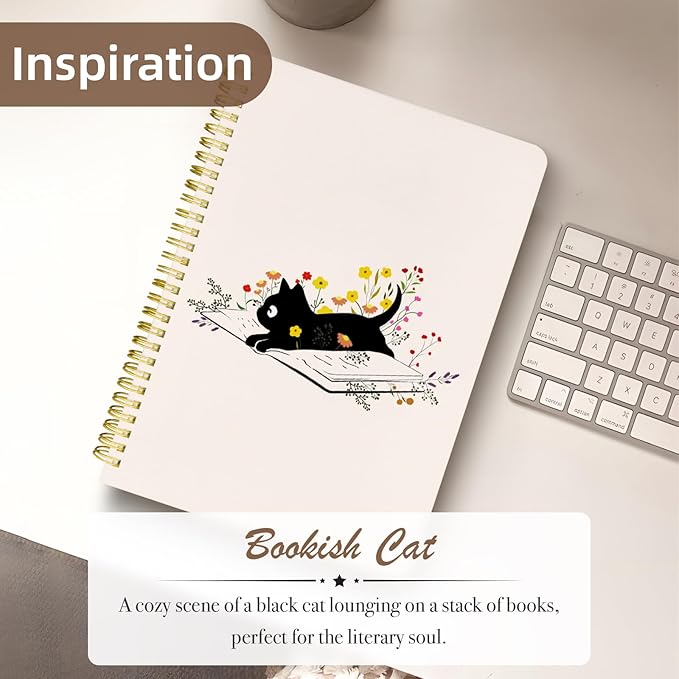 Cute Spiral Notebook journal B5 Aesthetic Pretty Design for Women Girls Kawaii with Pocket, 10 x 7.2 inch, Lined, Cat Book