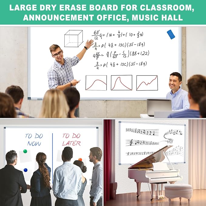 H-Qprobd 72"x48" Large Dry Erase Board for Wall 6' x 4' Magnetic Whiteboard Aluminum Presentation White Boards with Long Pen Tray, 6 Markers, 2 Erasers &12 Magnets