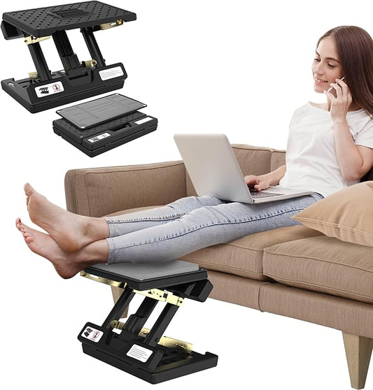 Foot Rest for Under Desk at Work, Height Adjustable Footrest with Massage Roller and Soft Pad, Foldable Ergonomic Foot Rest for Car, Underdesk, Home, Train(Grey)