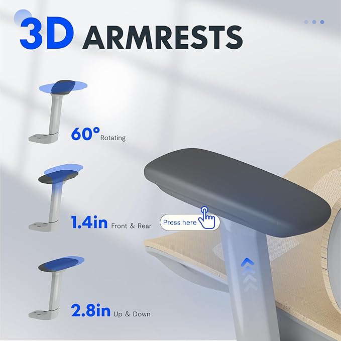 FLEXISPOT ErgoX Premium Ergonomic Office Chair with Footrest- Adjustable 3D Armrests, Dynamic Lumbar Support, Recline & Tilt Function, Mesh Seat, for Home & Office Use,Cream