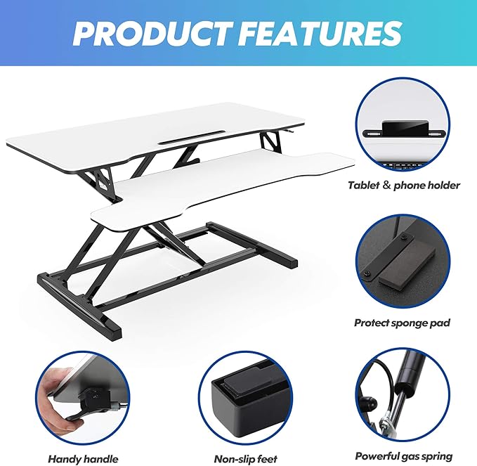 FITUEYES Height Adjustable Standing Desk 36” Wide Sit to Stand Converter Stand Up Desk Tabletop Workstation for Dual Monitor Riser FSD309103WW