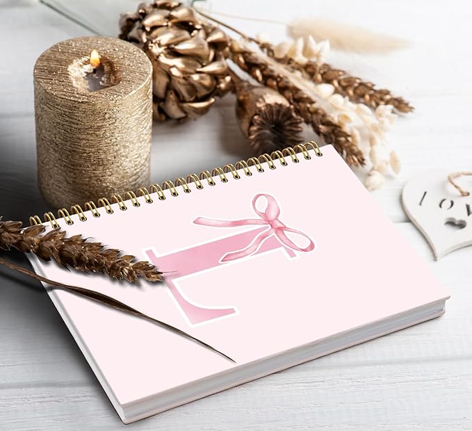 Coquette Trendy Preppy Pink Bow Spiral Notebook,Initial L Journal Personalized Teen Girl Gifts,Monogrammed Gifts for Women Teen Girl,College Ruled Hardcover Spiral Notebook 5.5 x 8.3