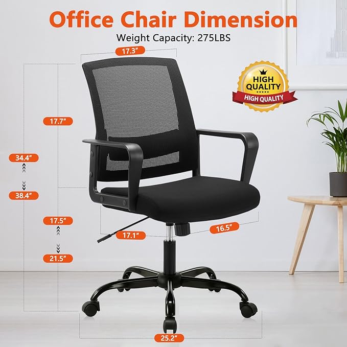 CLATINA Ergonomic Rolling Mesh Desk Chair with Executive Lumbar Support and Adjustable Swivel Design for Home Office Computer Black 4 Pack