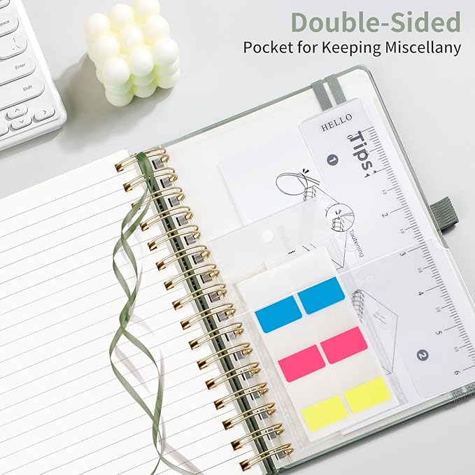 EMSHOI Spiral Notebook College Ruled, 300 Numbered Pages, A5 Small Hardcover Leather, 100 GSM Thick Lined Journal for Women Men Work Writing Journaling Note Taking, 5.7" x 8.22", Light Green