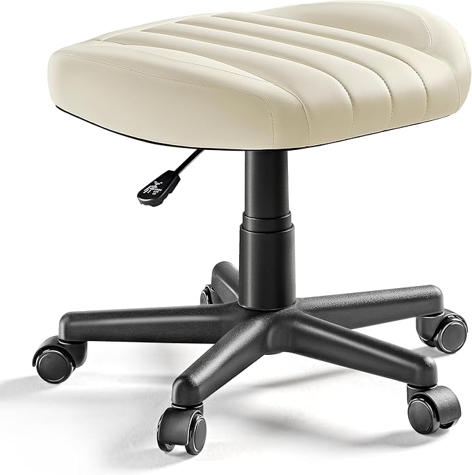 EUREKA ERGONOMIC Multi-Use Foot Stool, Height Adjustable Footrest Stool with Wheels, 360°Swivel Leg Rest Rolling Chair, Rest Ottoman Under Desk for Home Office,Beige