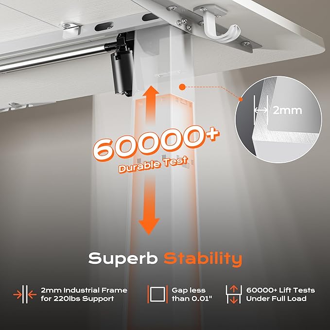 Huuger 63 x 28 Large Electric Standing Desk, Height Adjustable Computer Desk, 27.6" Deep Desktop, Stand up Gaming Office Table with 2 Hooks, 3 Preset Heights, for Home Office, White