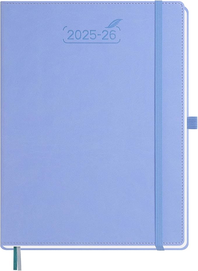 BEZEND Planner 2025-2026 Weekly and Monthly, 8.5" x 11" Academic Calendar (Jul 25-Dec 26) Vertical Daily Appointment with Hourly Timeslot & Monthly Tab, PU Leather Hardcover - Cornflower