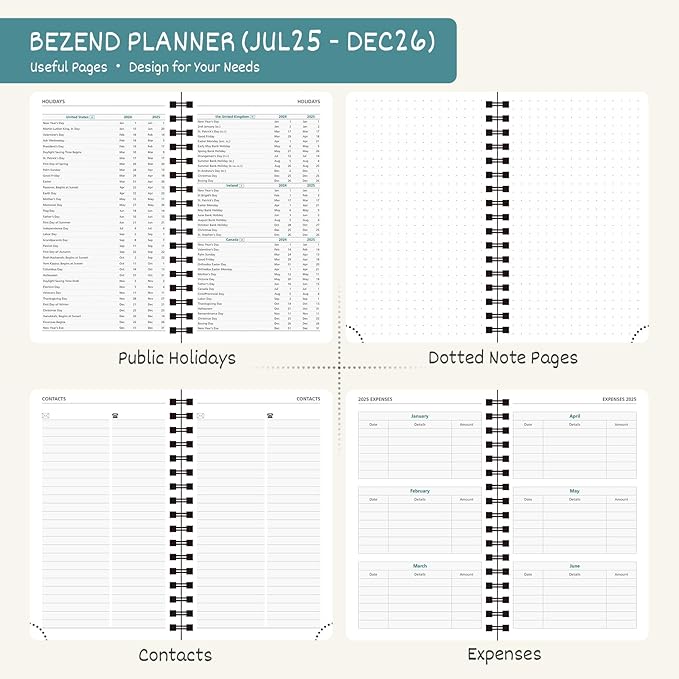BEZEND Pocket Planner 2025-2026 Weekly and Monthly, 3.5" x 6" Academic Planner (Jul 25-Dec 26) 18-Month Mid-Year Calendar Book, Storage Pocket, Pen Holder, PU Leather Softcover, Spiral - Turquoise