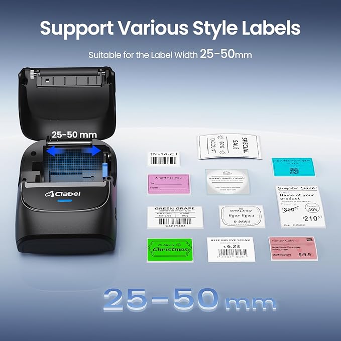 CLABEL Thermal Label Maker Machine: 221B Bluetooth Label Maker Machine with Tape Mini Sticker Printer Barcode Printer Compatible with Smartphone with 3 Roll 40x30mm,50x30mm,50x80mm Label (Black)