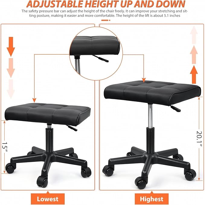 Footrest Under Desk Leg Rest Ottoman Adjustable Height Foot Stool with Wheels Leather Footrest for Home Office