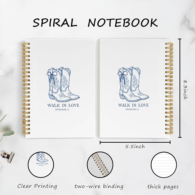 Christian Western Spiral Notebook Journal, Western Cowgirl Bible Notebooks for Note Taking, Cowgirl Gifts for Women, Christian Prayer Bible Journaling Hardcover Spiral Journal 5.5x8.3 Inches Writing Pads
