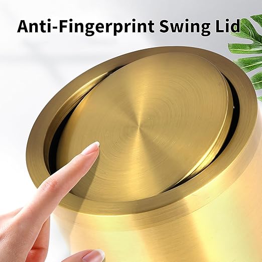 Brushed Gold Bathroom Trash Can with Swing Lid 4.7Gallon,Stainess Steel Garbage Can Trash Bin Wastebaskets for Kitchen,Office,Bedroom (Gold, 4.7 Gallon)