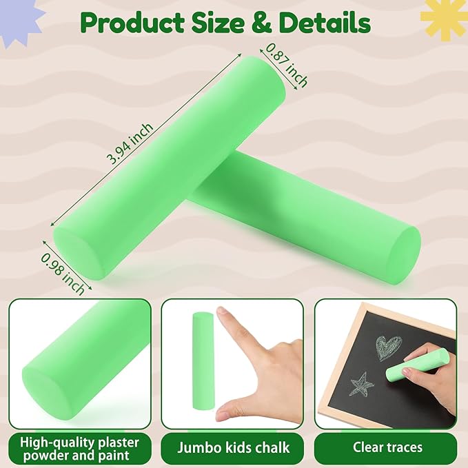 Fulmoon 40 Pcs Jumbo Sidewalk Chalk for Kids Outdoor Art Non Toxic Large Washable Street Chalk for Adults Drawing Painting Classroom(Fruit Green,Round Style)