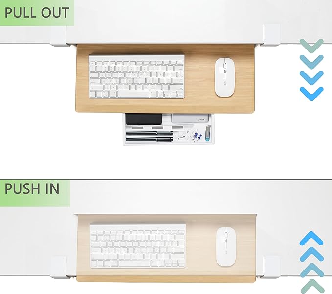 ETHU Keyboard Tray Under Desk, 19.7" X 12.2" Small Size C Clamp Keyboard Drawer Under Desk, Computer Keyboard Stand Slide Pull Out, Ergonomic Keyboard Tray for Home, Office (Oak)