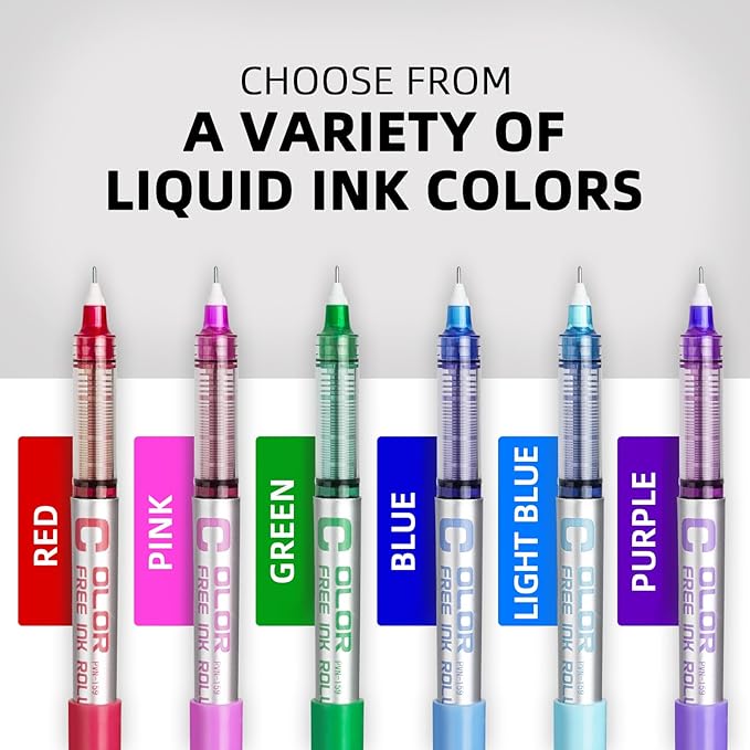 EYEYE Roller Ball Pen Extra Fine Point 6 Assorted Colors, Needle Rollerball Pens 0.5mm Quick Dry, Liquid Ink Pens Fine Point Smooth Writing Pen for Journaling, Note Taking, Office, Doodling & Gifts