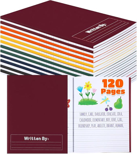 Henoyso 12 Pcs 120 Pages Primary Composition Notebooks K-2 9 3/4 x 7 1/2 Inch Journals Primary Journals Blank Books for Kids to Write Stories Kindergarten (Dark Color)