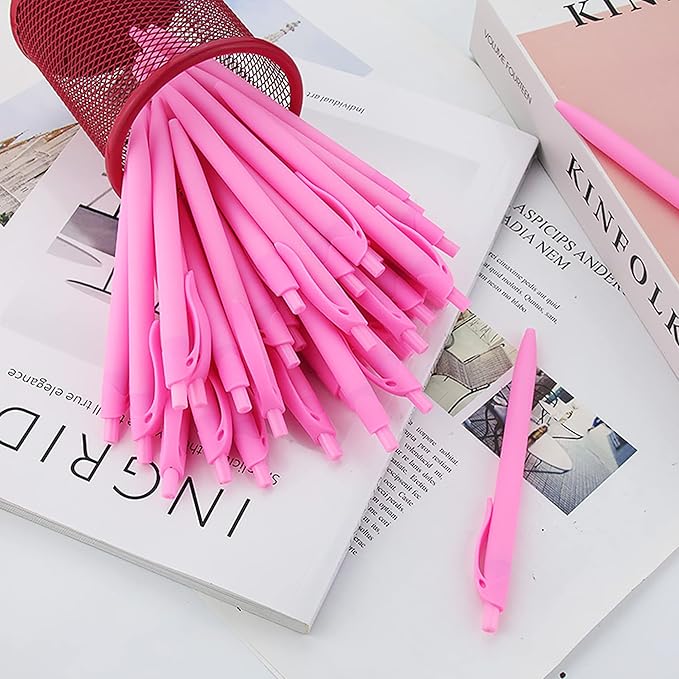 Deegtran Pens Bulk, 100 Pack No Bleed Pink Barrel Click Pens, Medium Point, Smooth Ink, 1.0MM Black Ink