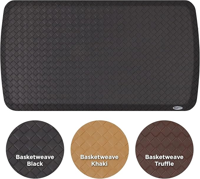 GelPro Elite Premier Gel & Foam Cushioned Anti-Fatigue Kitchen Floor Comfort Mat, Padded Stain-Resistant, Waterproof, Non-Slip Comfort Padded Desk/Office Mat, 20" x 36", Basketweave Black