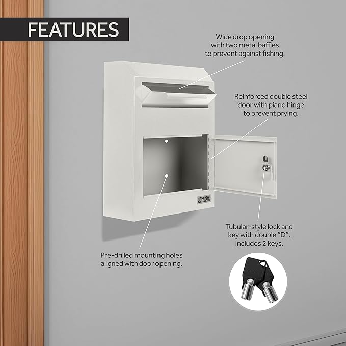 Drop Box Deposit Safe 12 x 4 x 15” Heavy Duty Steel Wall Mount Mailbox for Mail, Letters, Checks, Keys, Cash and more for Home, Office & Commercial Use (W500) (Gray)