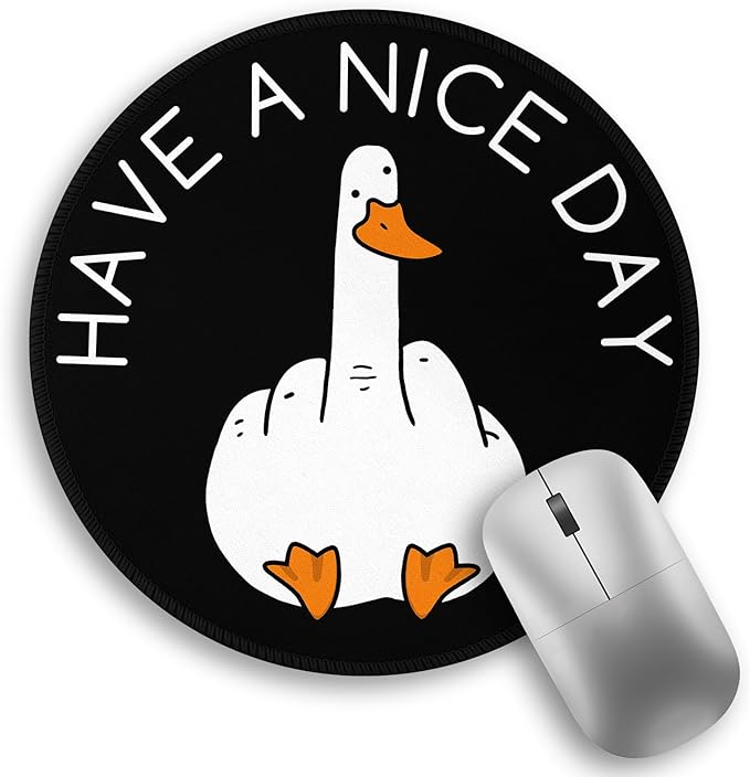 Funny Duck Work Mouse Pad, Small Round Mouse Pads for Desk, Mini Travel Mousepad for Wireless Computer Laptop, Office Desk Accessories, Have a Nice Day Middle Finger, 8.6 x 8.6 inch