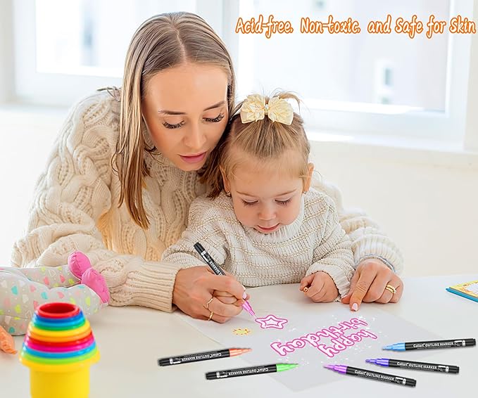 Caliart Outline Glitter Markers, 24 Colors Shimmer Metallic Glitter Pens Tween Teen Girl Gifts Trendy Stuff, Cool Fun Craft Arts Supplies Set for Kids 4-6-8-10-12