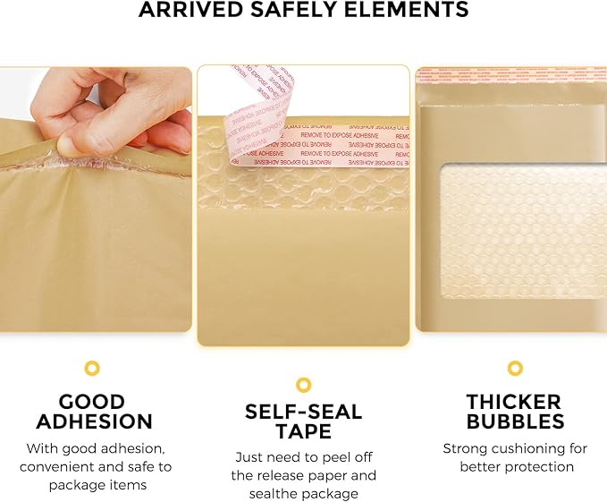 Fuxury Kraft Bubble Mailer 4x8 Inch 50 Pack,Strong Adhesion Padded Envelopes,Self Seal Bubble Envelopes, Waterproof Cushioned Mailers Packaging for Small Business，Bulk #000 Brown