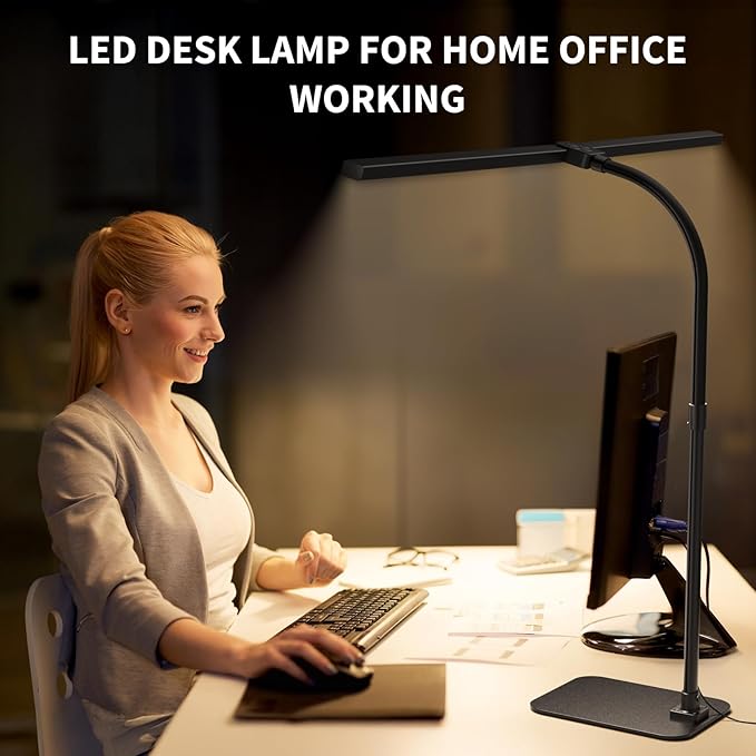 Desk Lamp Architect Task Dual Head Modern Flexible Gooseneck Tall Dimmable Light for Home Office, 5 Color Modes,Remote Control, 1500lm 24W Extra Bright Lighting