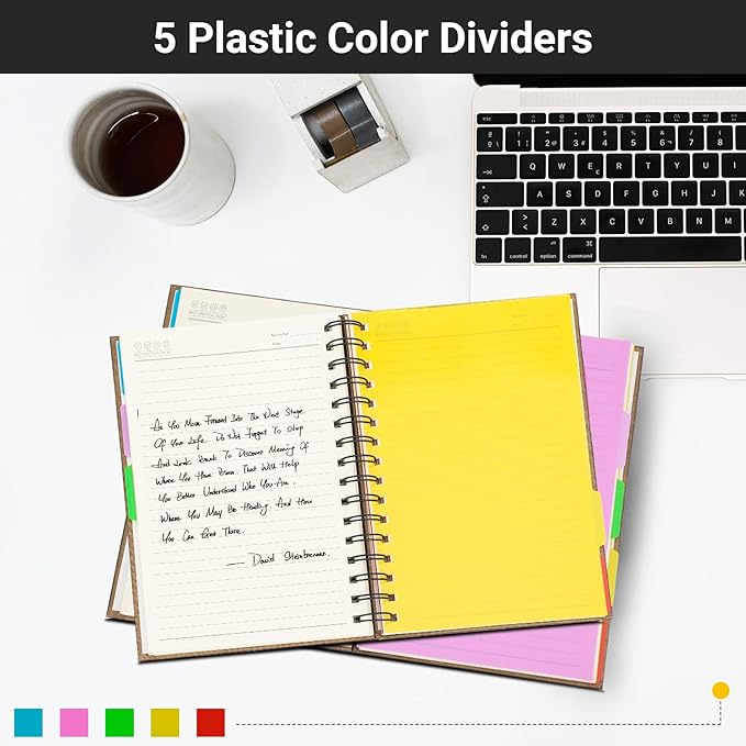 EUSOAR 5 Subject Spiral Notebook, 1pcs A4 11" x8-1/2 College Ruled Writing Pad, 100GSM 120Sheets/ 240Pages of Lined Paper, Thick Hardcover, for Traveling Students, Office and Business, Kraft